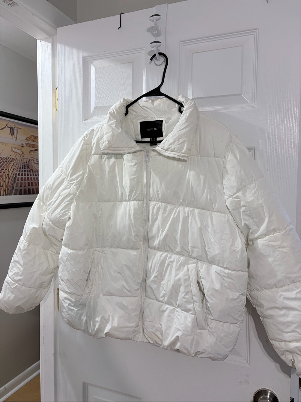 Forever 21+ White Puffer Jacket Plus Size 2X Zip Winter Coat